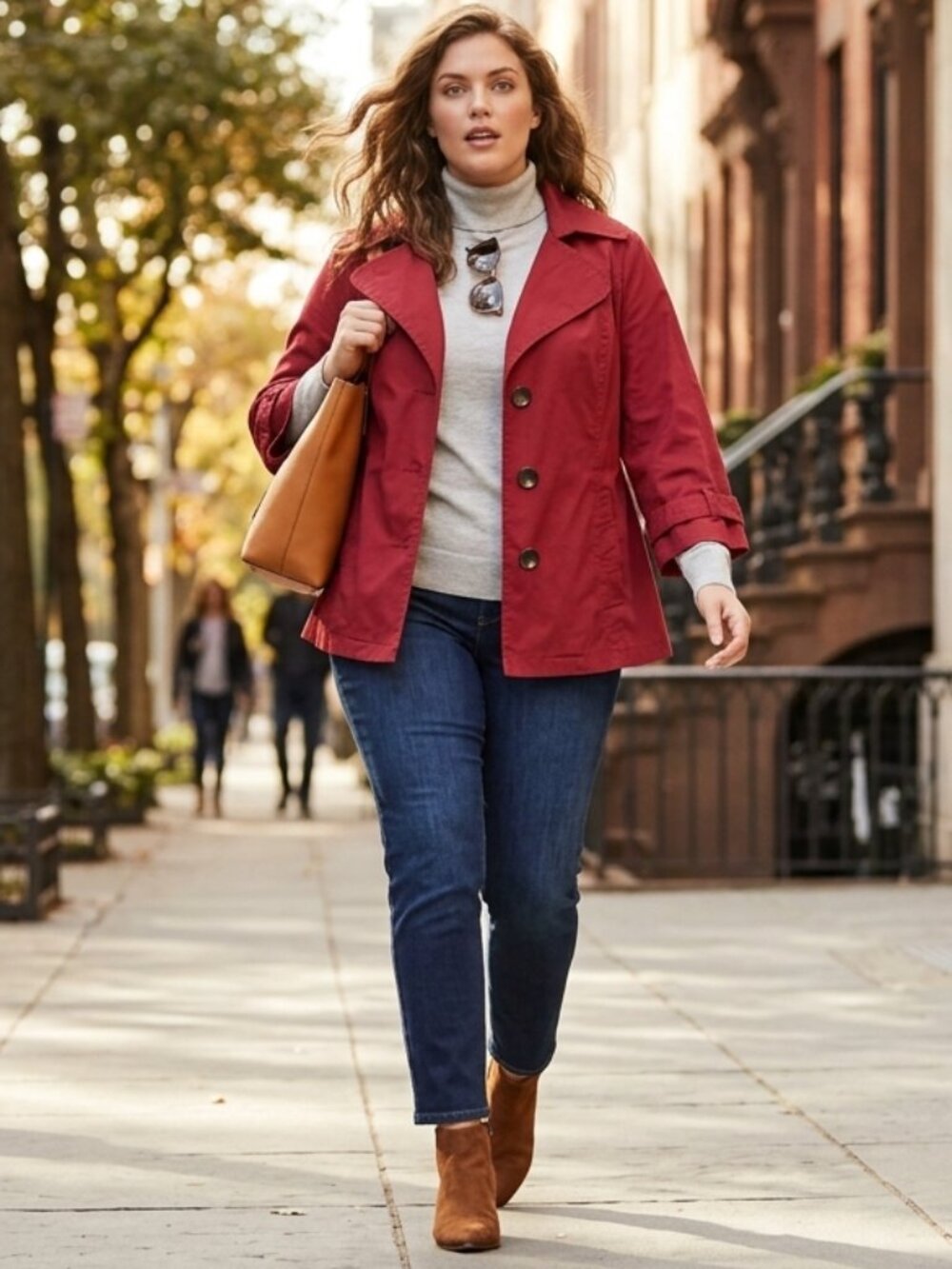 Merona Red Cropped Peacoat Trench Jacket 3/4 Bell Sleeve Large Button Accents